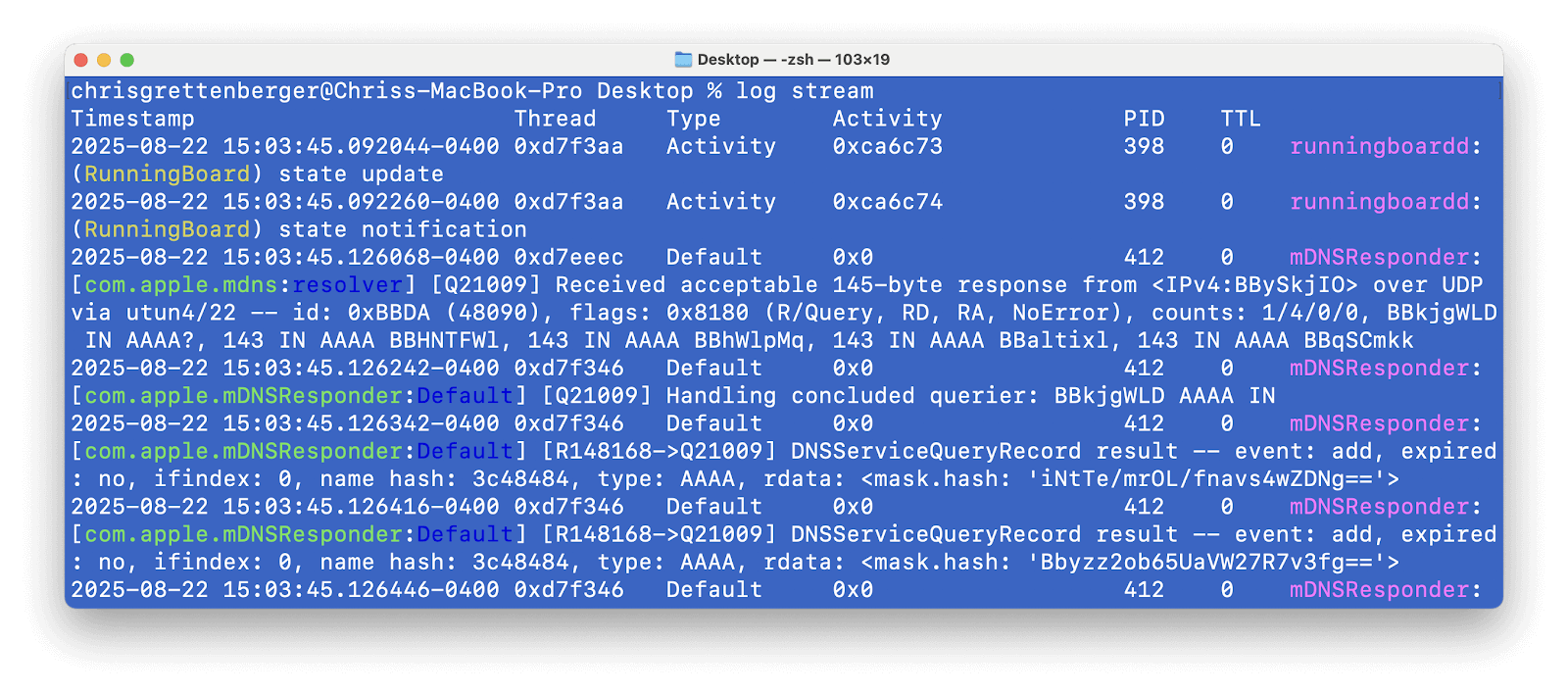Text Output Unified Logs
