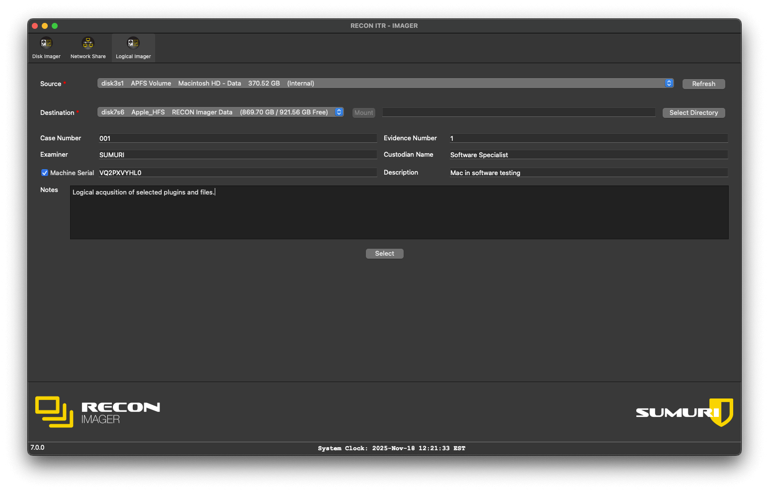RECON ITR v7 Logical Imager - Target+Dest Select